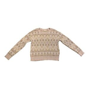 Hem & Thread Neutral Rose Brown  Cream Cozy Crew Sweater Size S  SALE